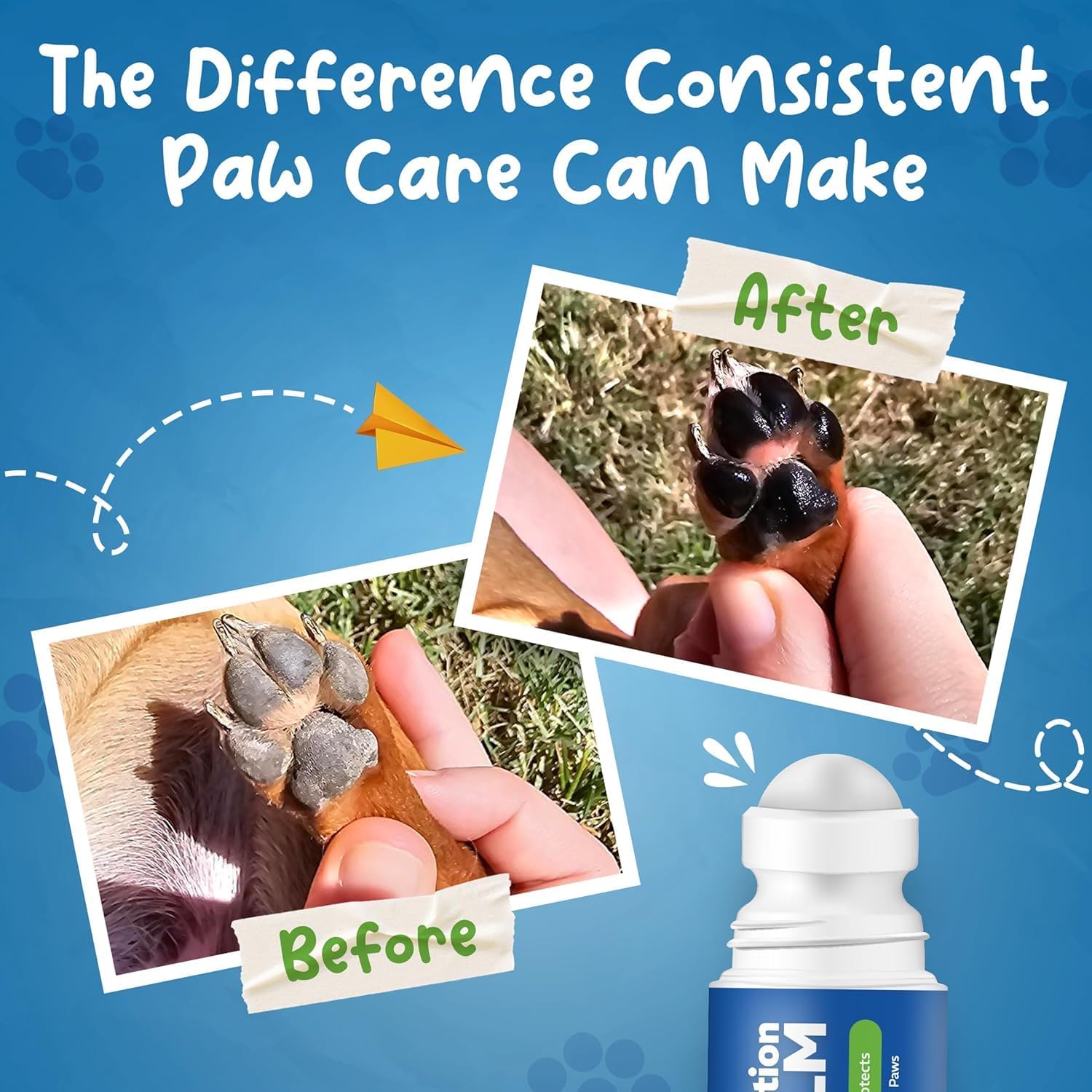 Roll-On Dog Paw Balm, Dog Paw Protector for Hot Pavement & Snow, 2.4 oz Wax | Non-Toxic, Food-Grade, Natural Dog Paw Moisturizer for Dry, Cracked Paws, Lick Safe Paw Balm, Easy-to-Apply Paw Wax for Dogs