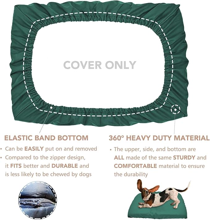 Dog Bed Cover Waterproof Replacement Machine Washable Covers for 20x15 Inch Dog Bed Heavy Duty Scratch Resistant Mattress Protector Pet Bed Cover Only Dark Green