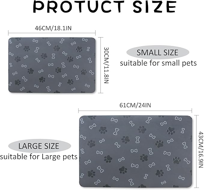 Pet Cat Dog Food Mat Non Slip Mat for Dog Water Bowl Mat Quick Dry Absorbent Cat Feeding Mat, 18.1 * 11.8 in, Light Grey