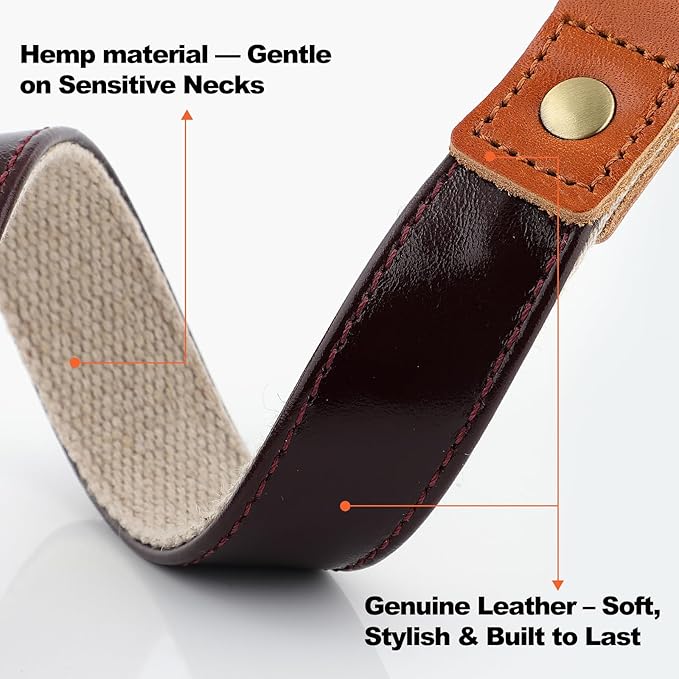 Plutus Pet Genuine Leather & Hemp Dog Collar – Adjustable Heavy Duty Pet Collar with Quick Release Metal Buckle, Soft & Stylish for Puppy and Small, Medium, Large Dogs (Copper Brown, M)