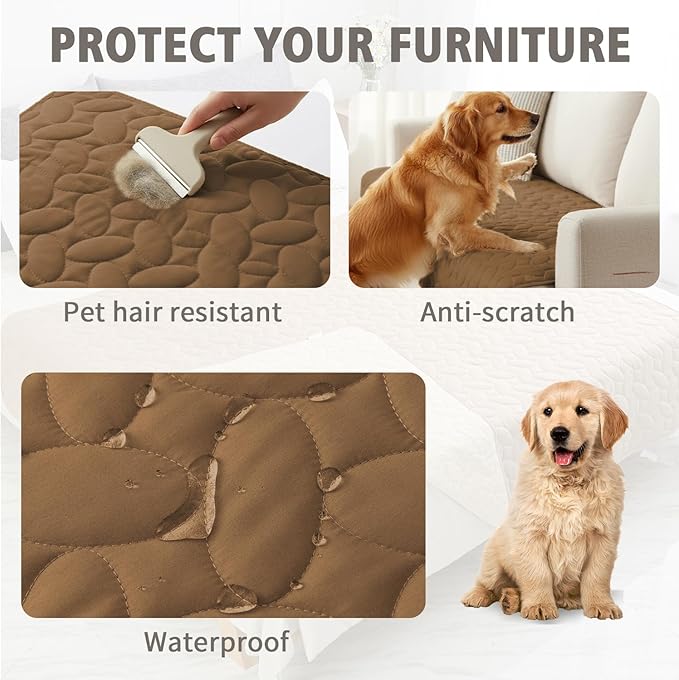 Ameritex Waterproof Pet Bed Cover Anti-Slip Dog Bed Blanket for Sofa and Furniture Waterproof New Pattern Design (Camel, 82x102 Inch (Pack of 1))