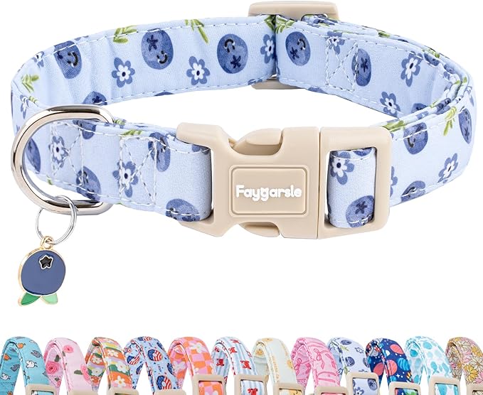 Faygarsle Blueberry Pattern Dog Collar for for Summer Small Medium Large Dogs Light Blue L