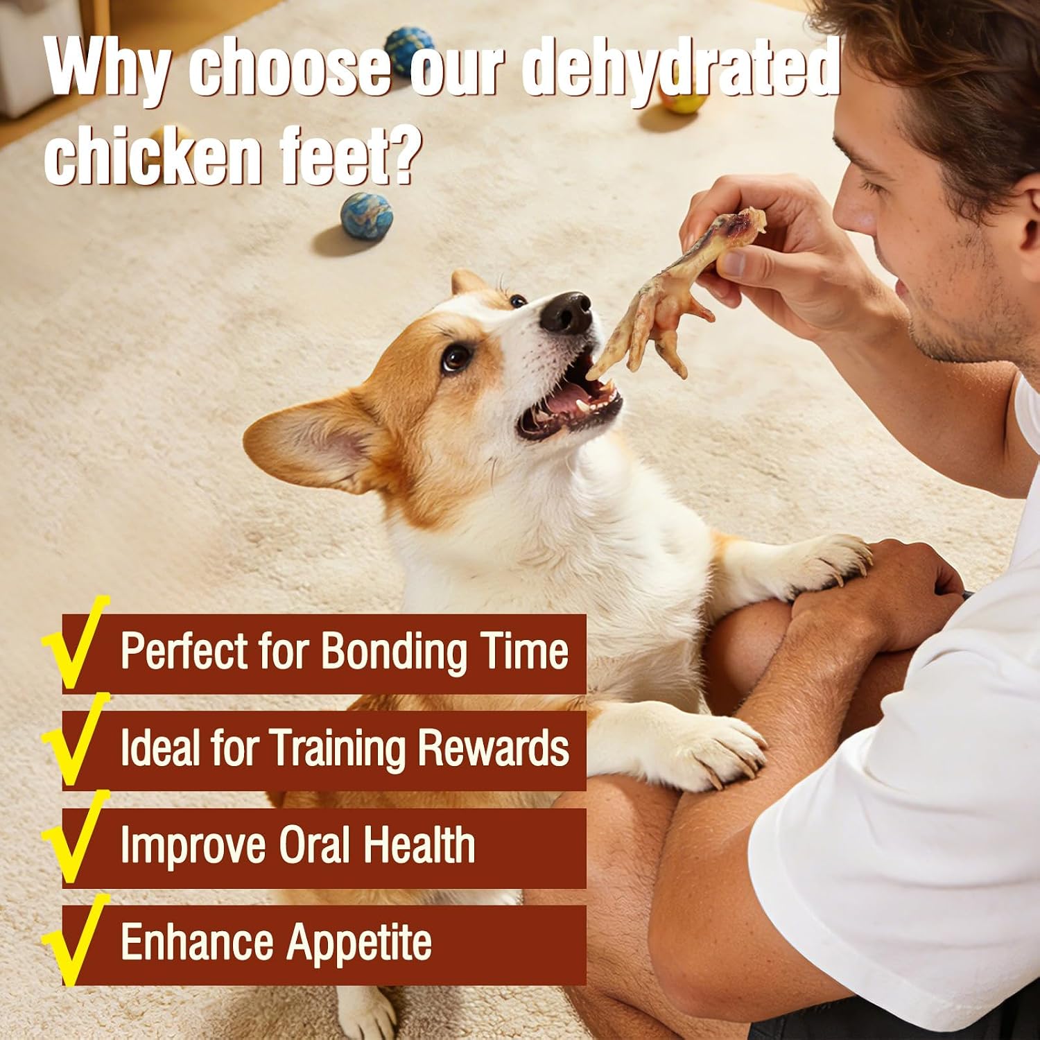 Dehydrated Chicken Feet Dog Treats - Single Ingredient Nail-Free High Protein Dog Chews, All Natural Treats for Joint & Dental Health