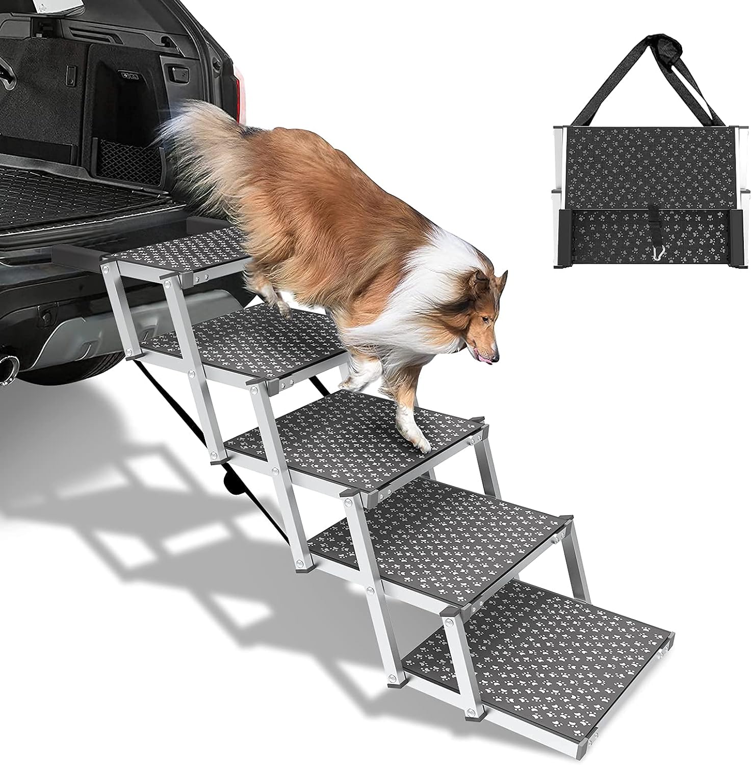 Split Ottoman Dog Ramp for Small Dogs - 2 in 1 Foldable Pet Ramp Ottoman for Bed & Couch, Non-Slip Indoor Safety Ramp for Puppy, Cats & Dachshunds, Rampa para Perros, Gray