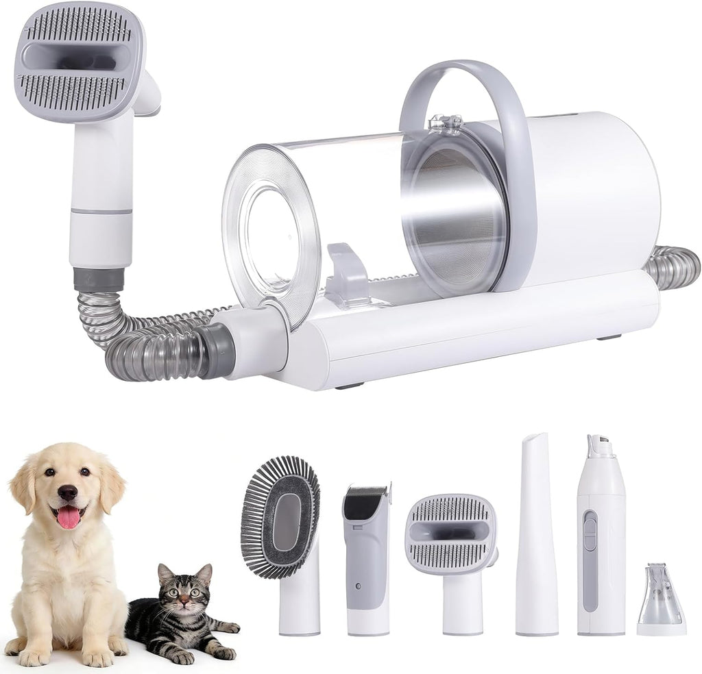 Dog Grooming Vacuum, 12000Pa Powerful with 1.5L Cup 7 in 1 Pet Electric Grooming Vacuum for with Hair Clipper & Shedding Brush, Low Noise, 3 Suction Levels for Thick Hair Cats & Dogs