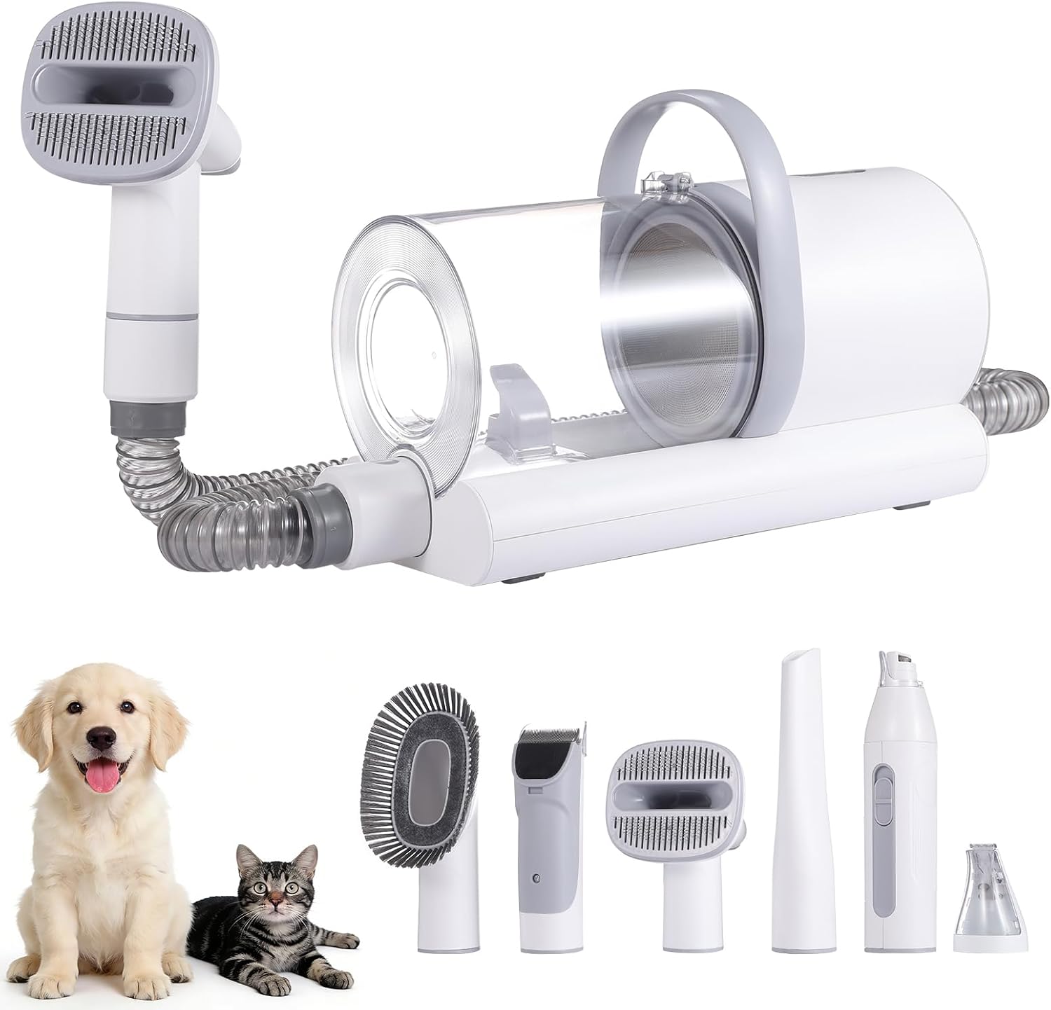 Dog Grooming Vacuum, 12000Pa Powerful with 1.5L Cup 7 in 1 Pet Electric Grooming Vacuum for with Hair Clipper & Shedding Brush, Low Noise, 3 Suction Levels for Thick Hair Cats & Dogs