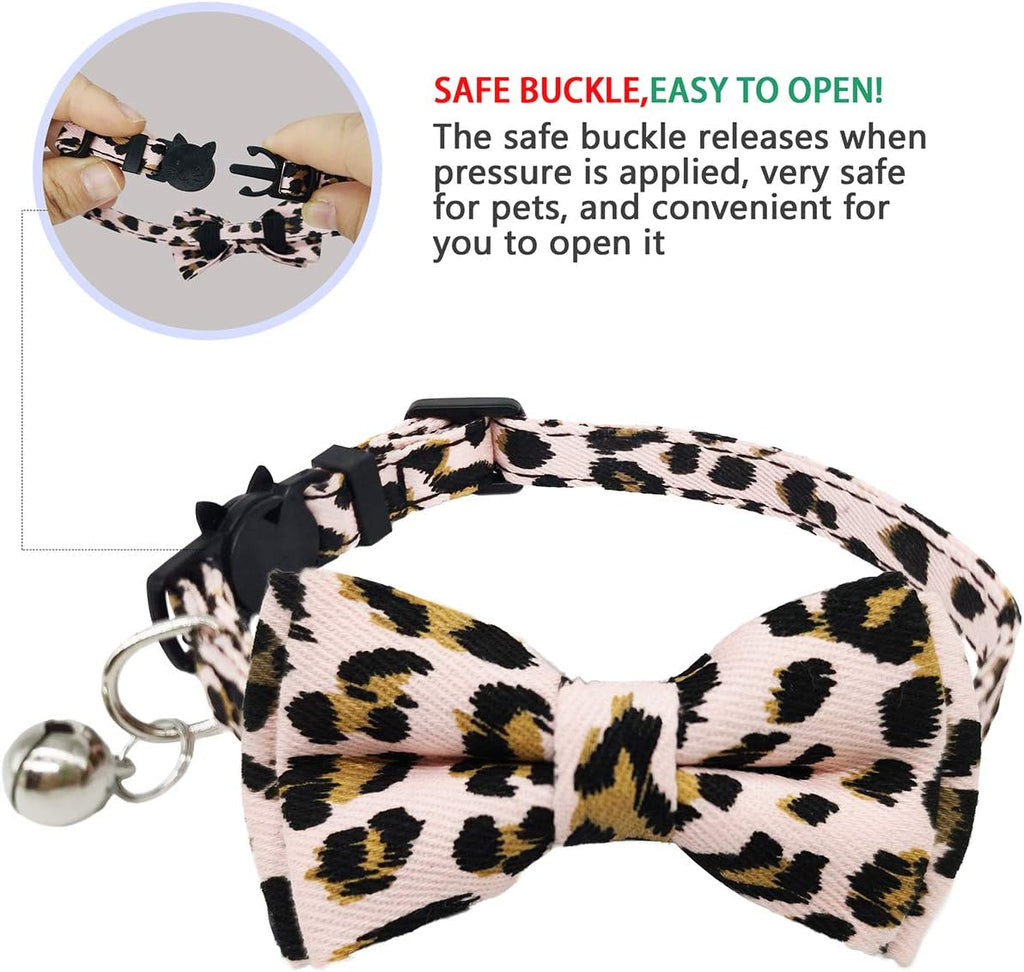2 Pack/Set Cat Collar Breakaway with Cute Bow Tie and Bell for Kitty and Other Small Dogs Pets, Adjustable from 7.8-10.5 Inch