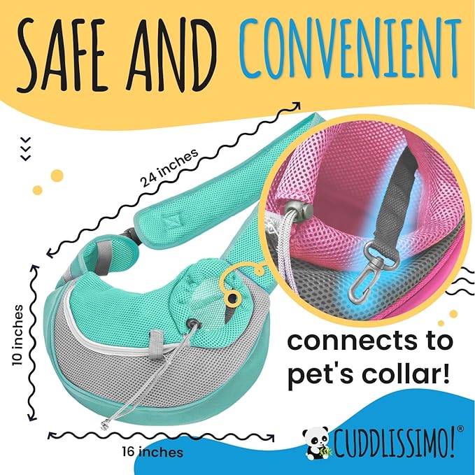 Pet Sling Carrier - Soft Front-Chest Carrying Bag for Small Pets (Ideal for Dogs, Puppies & Cats 6–10 lbs) - Carefully Sized for Yorkshire Terrier, Maltese, Toy Poodle, Papillon -(Teal-L)