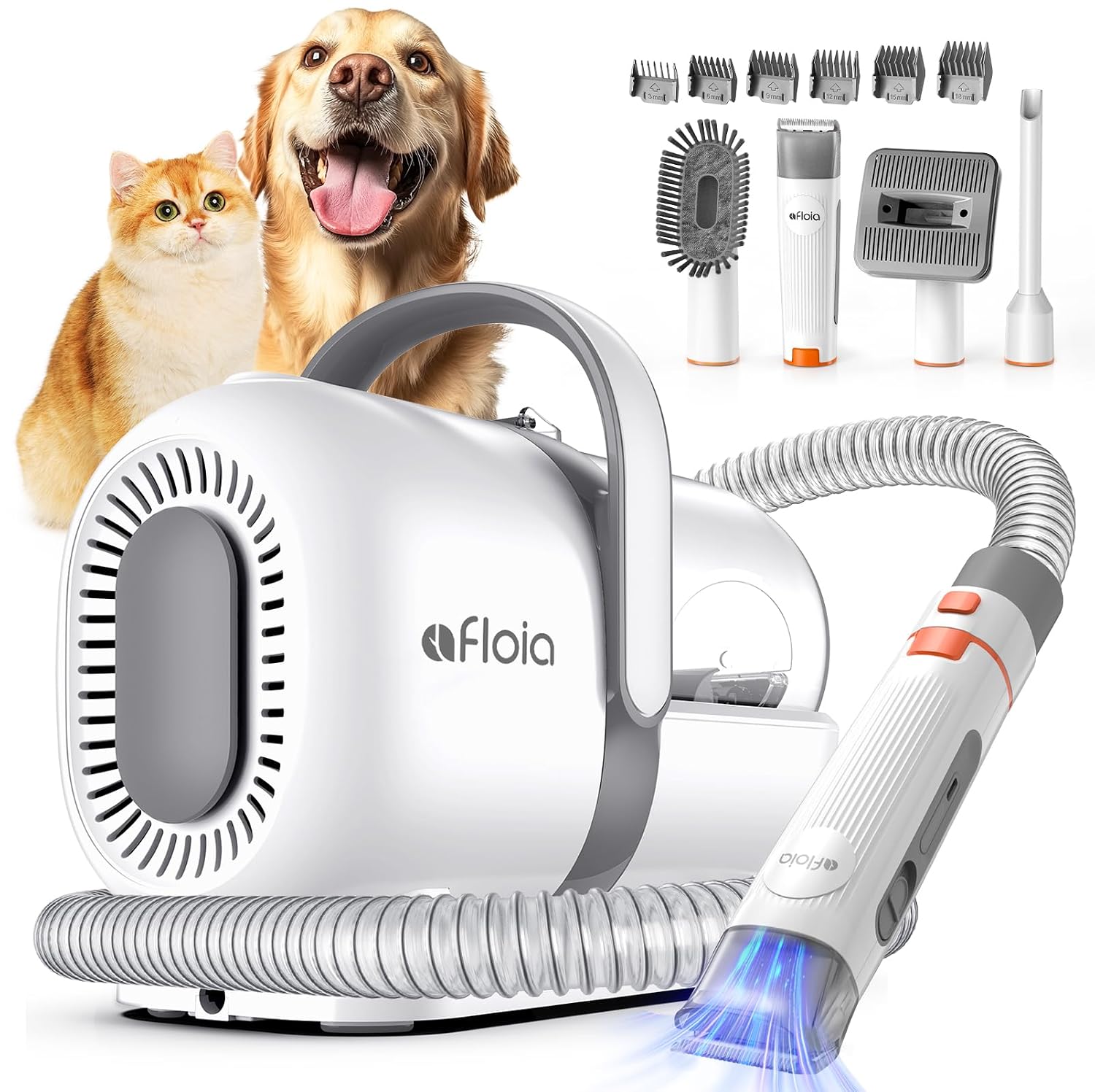 Afloia Dog Grooming Vacuum Kit, 1.5L Tank, White | Contains floating fur during coat care, helping sofas, floors and clothes stay cleaner between deep cleans.