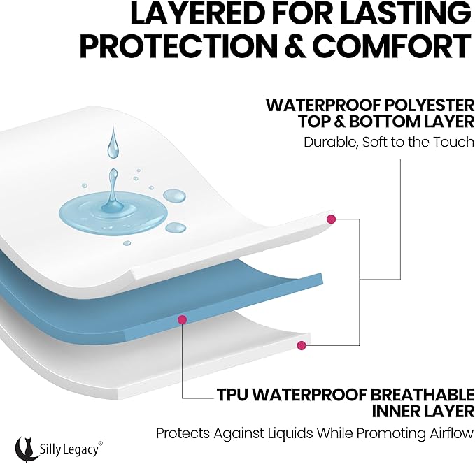 SILLY LEGACY Thin Reversible Waterproof Protective Bed Cover (Queen Size, 96 x 82 inch), for Dogs and Cats, Babies; Incontinence, Dirt, Drool