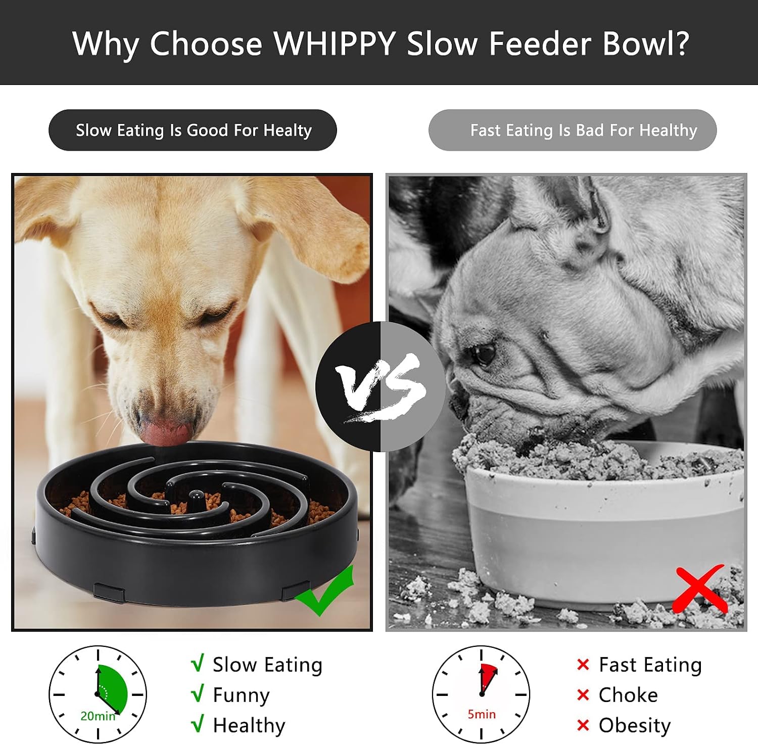 Slow Feeder Dog Bowls for Large Medium Dog Non Slip Maze Puzzle Bowl Pet Slower Food Feeding Dishes Interactive Bloat Stop Preventing Choking Healthy Dog Bowl, Black