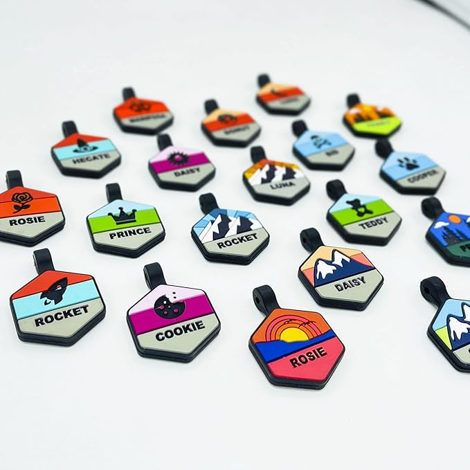 Silent Dog Tag Personalized with 5 Lines of Custom Deep Engraved Durable Soundless Silicone Pet ID Name Tag Hexagon Mountain Orange