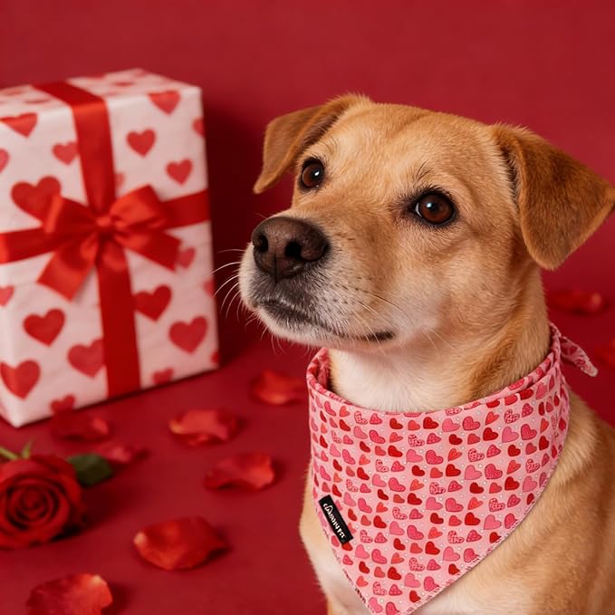 ARING PET Valentine Dog Bandana, Cute Pink Red Pink Pet Bandanas Scarf Triangle Bibs Handkerchief for Puppy Small Medium Large Boy Girl Dogs-S