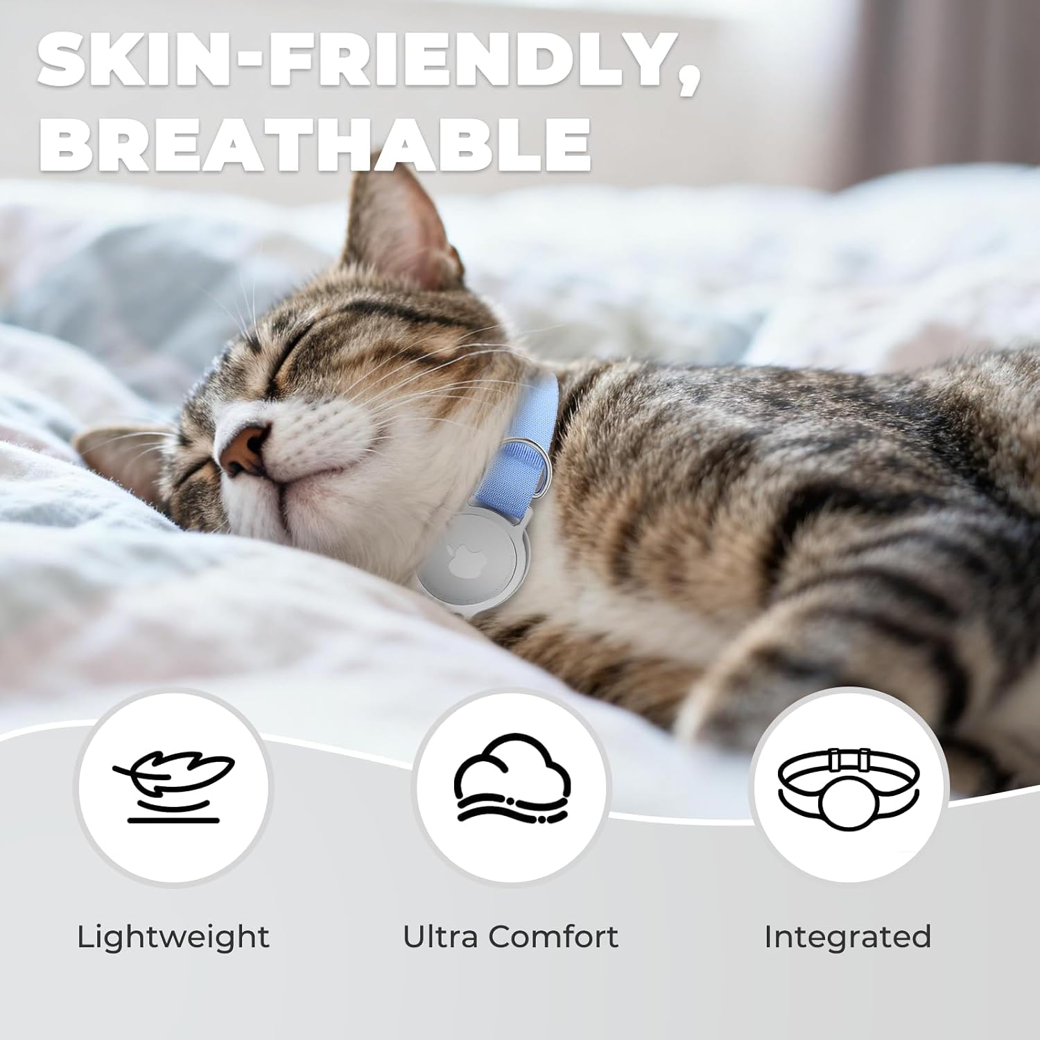 AirTag Cat Collar, Ultra Elastic Cat Tracker Collar (Blue) | Compatible with Apple Air Tag Holder, Lightweight, Scratch Resistant, Stepless Adjustable Pet Tracking Collars for Cat Kitten