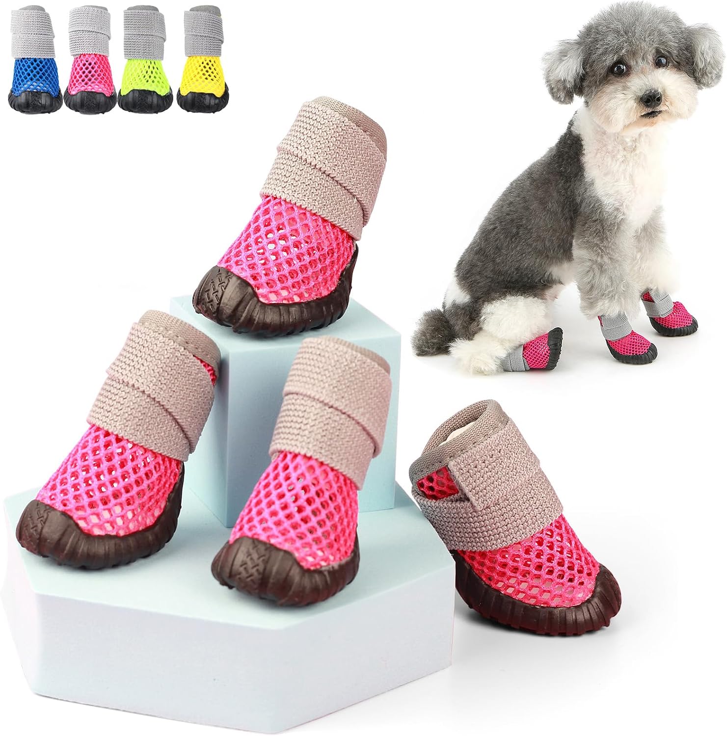 Zunea Small Dog Shoes Summer Mesh Puppy Boots for Hot Pavement Pink, 1 | Breathable, Adjustable Strap, Anti-Slip Rubber Sole, Paw Protectors, Outdoor Walks, for Pet Small Dogs Doggie Chihuahua