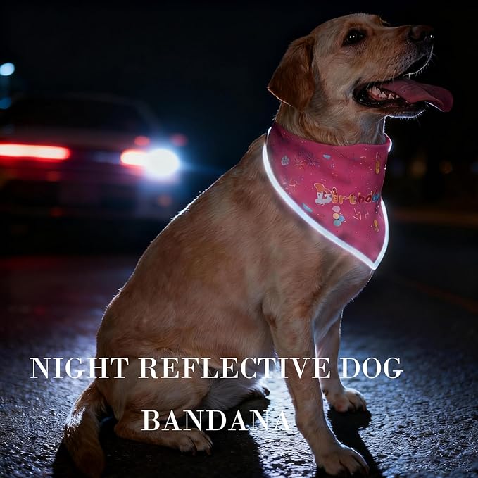 Birthday Dog Bandanas Girl,Pink Reflective Dogs Scarfs for Birthday Party Decorations Supplies for Dogs Pet Accessories,Cat Dogs Triangle Pet Scarves for Large Dogs Outfit,L