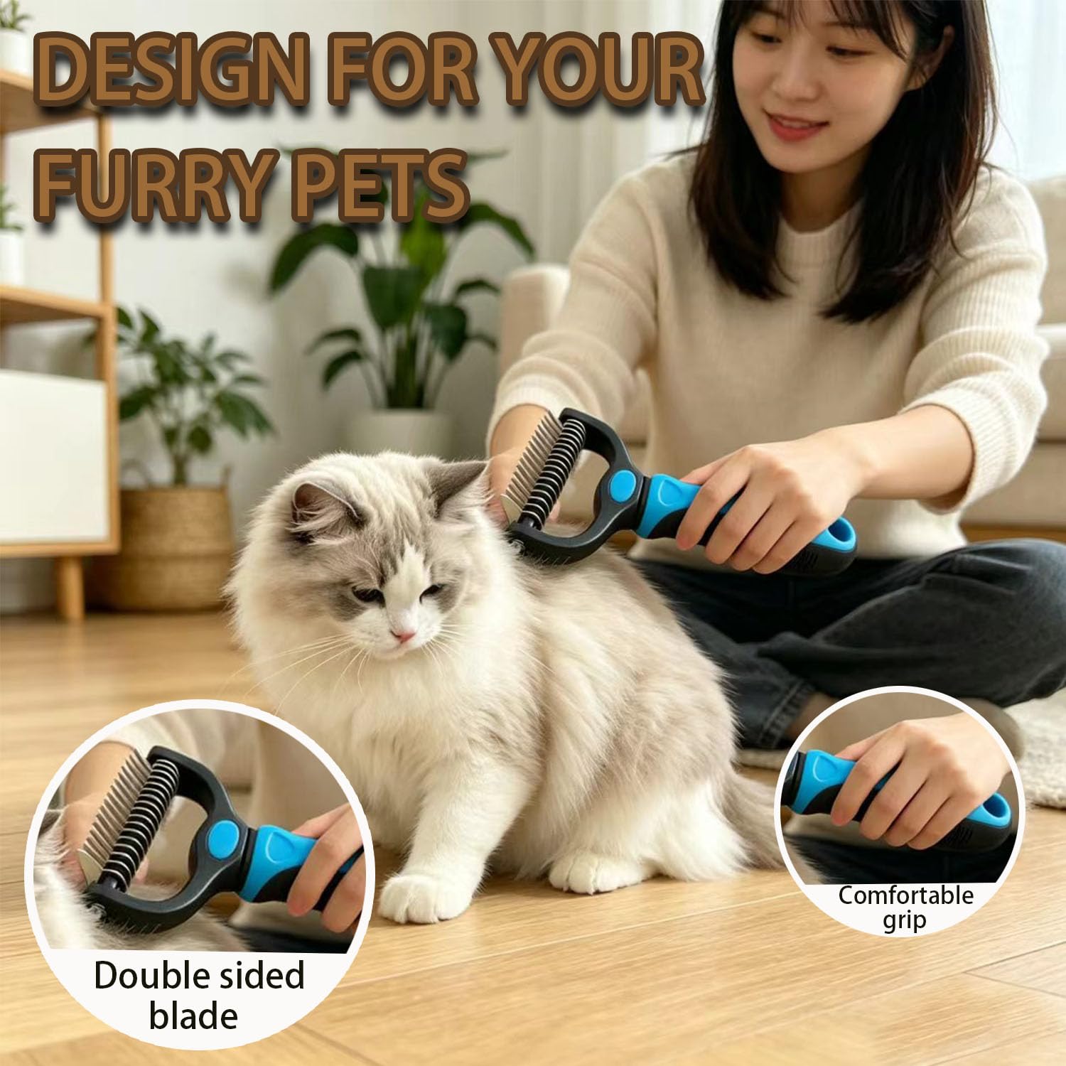 Pet Grooming Brush,Dematting Comb for Dogs and Cats, Undercoat Rake Pet Brush for Long Hair, Deshedding Dog Brush Removes Tangles Knots and Loose Fur, Matted Fur on Cats and Dogs
