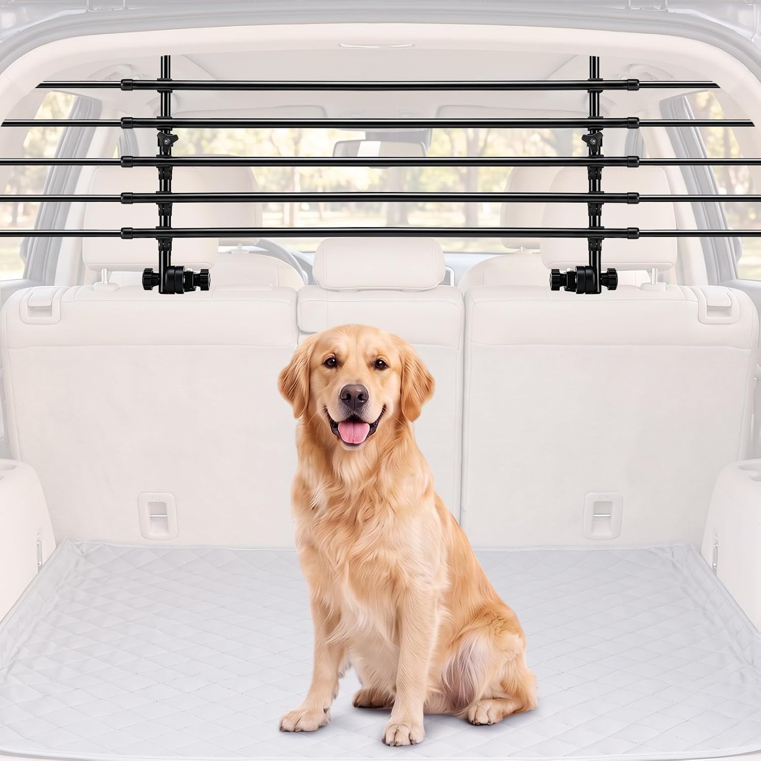 Eccliy Adjustable Dog Car Barrier for SUV, Vehicle, Trucks, Universal-fit Guard Gate Travel Barrier Large Size Dogs, Heavy Duty Carbon Steel Pet Divider for Cargo Area 32" to 55" Width