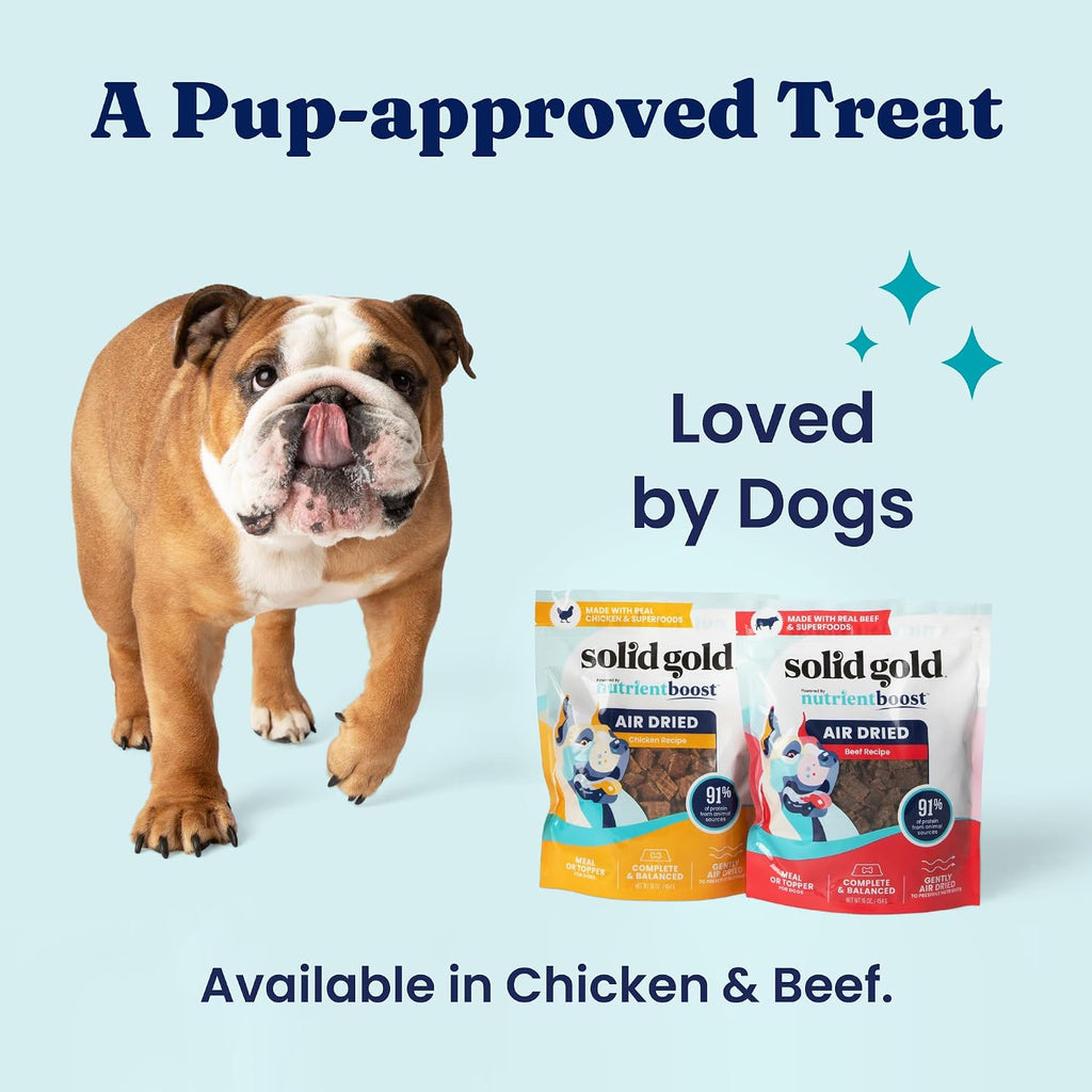 Solid Gold Air Dried Dog Food Toppers for Dry Food - Healthy Dog Treats w/Real Chicken & Superfoods - Serve as a Complete Meal, Topper or Treats - Supports Muscle Growth, Immunity & Digestion - 4oz