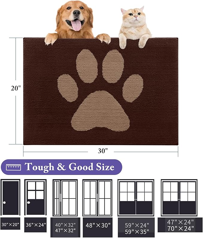 Buganda Dog Door Mat for Muddy Paws, Absorbent Dirt Trapper Non Slip Indoor Doormats, Washable Low-Profile Mat for Mud Dogs, Entryway Carpet for Inside Floor (40x32 Inches, Brown)
