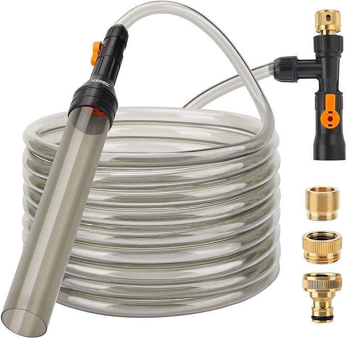 hygger Bucket-Free Aquarium Water Change Kit Metal Faucet Connector Fish Tank Vacuum Siphon Gravel Cleaner with Long Hose 33FT Drain & Fill
