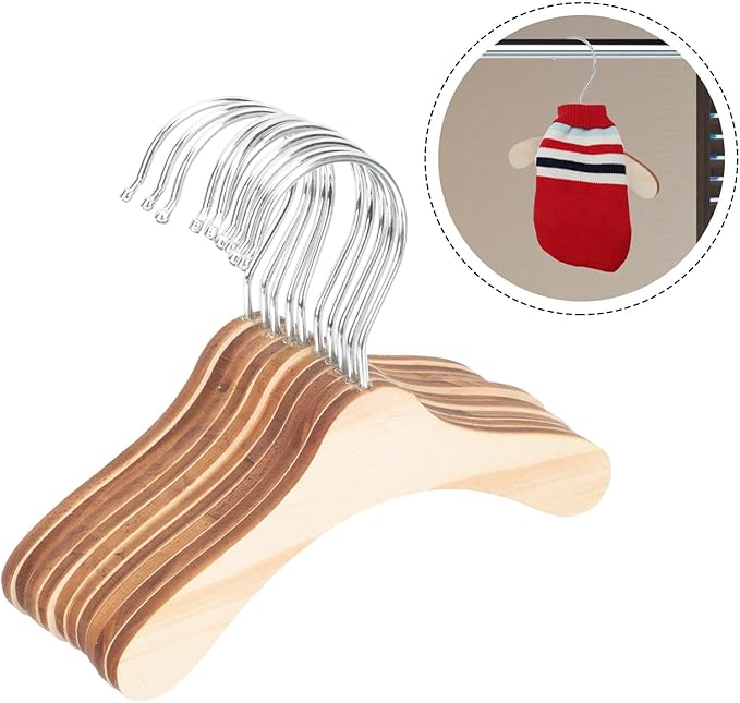 Professional Wooden Pet Clothes Hangers for Small Dogs and Cats, 8.66-inch Solid Wood Coat Hangers with Swivel Hook, Household Portable Dog and Cat Accessory Organizer
