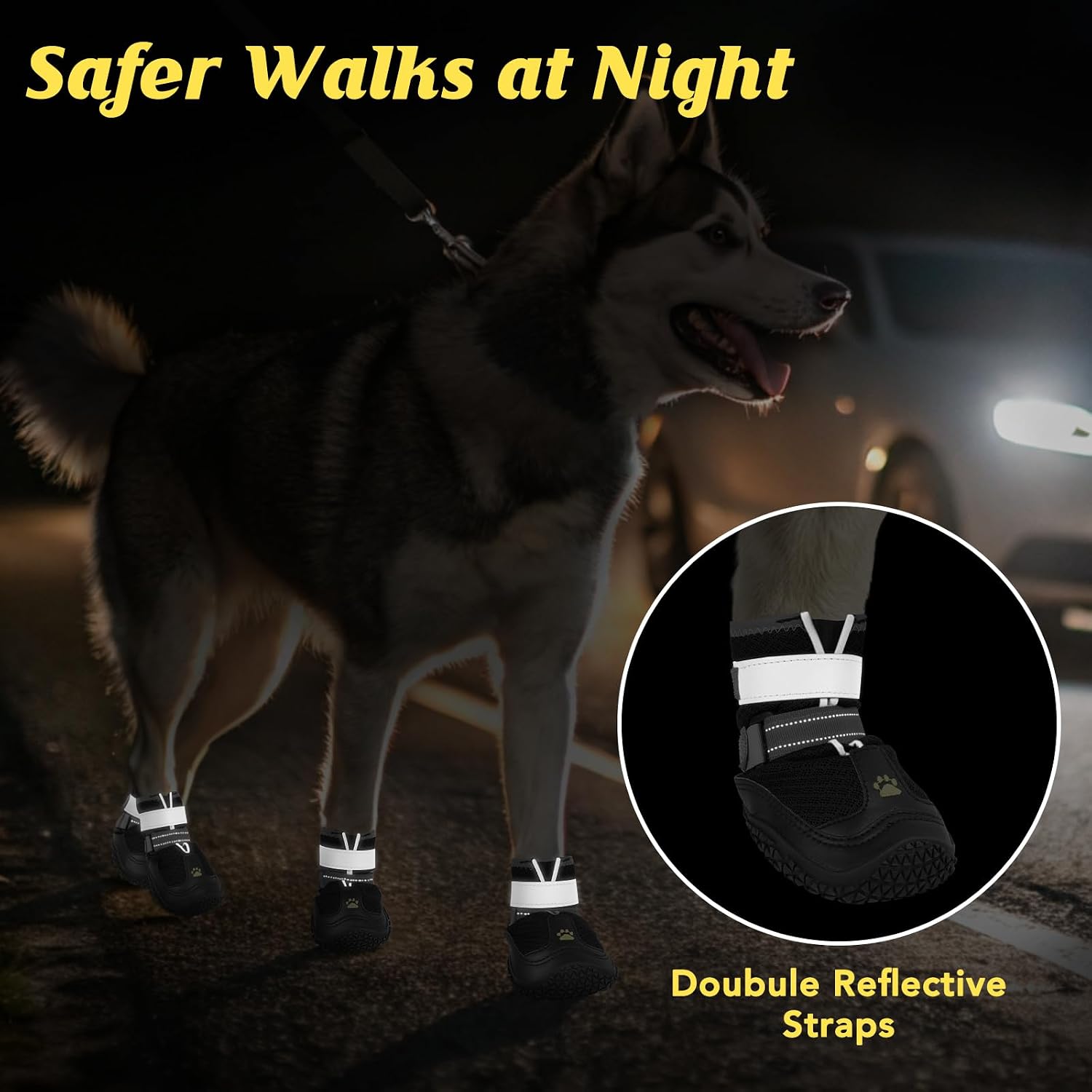 Dog Shoes for Large Medium Dogs, Dog Boots for Hot Pavement Size6 | Breathable Paw Protectors for Summer Walking Hiking Winter Snow Outdoor, No Slip Reflective Booties for Hardwood Floor