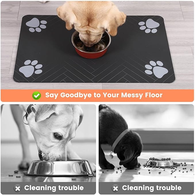 Pet Feeding Mat-Absorbent Pet Placemat for Food and Water Bowl, with Waterproof Rubber Backing, Quick Dry Water Dispenser Mat for Dog and Cat (24"x16", Beige)