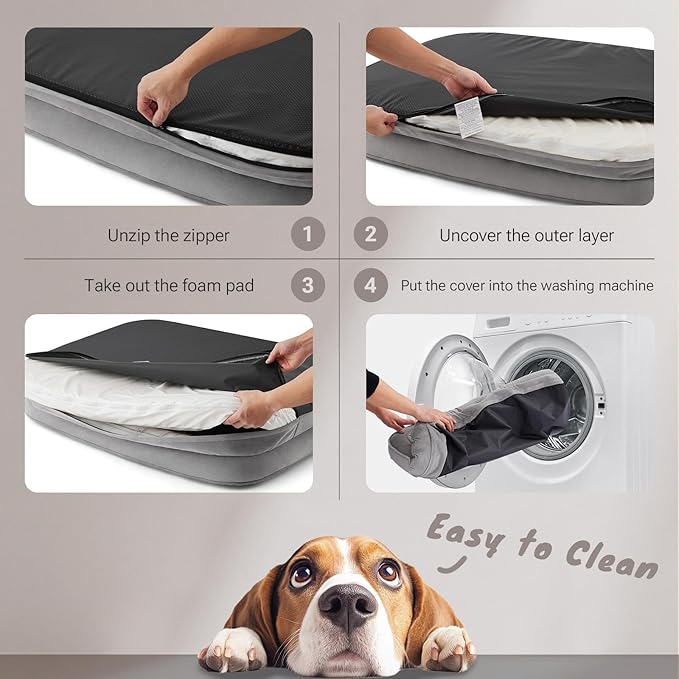 Soft Touch Orthopedic Dog Bed for Large Dogs with Faux Fur Top, Waterproof Pet Couch Bed with Removable Washable Cover and Supportive Foam Filling (Grey, Large)
