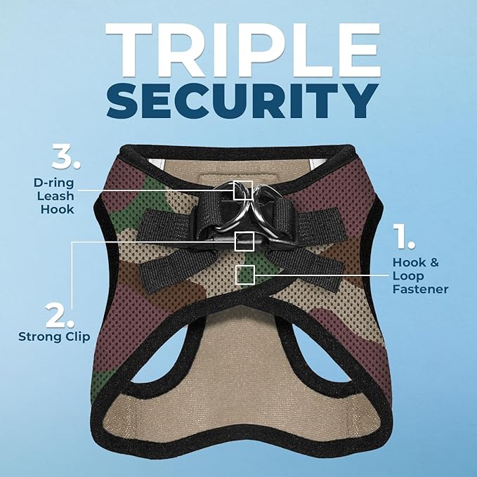 Best Pet Supplies Voyager Step-in Air Harness - All Weather Mesh, Reflective, No Pull Harness for Dogs, Cats - Secure with Hook & Loop Fastener, Buckle, Double D-Rings - Army/Black Trim, L