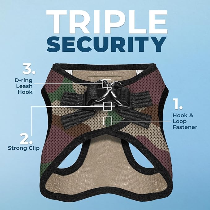 Best Pet Supplies - All Weather Mesh / Plush, Reflective, No Pull Harness for Small, Medium Dogs, Cats - Secure with Hook & Loop Fastener, Buckle, Double D-Rings - Army/Black Trim, XS
