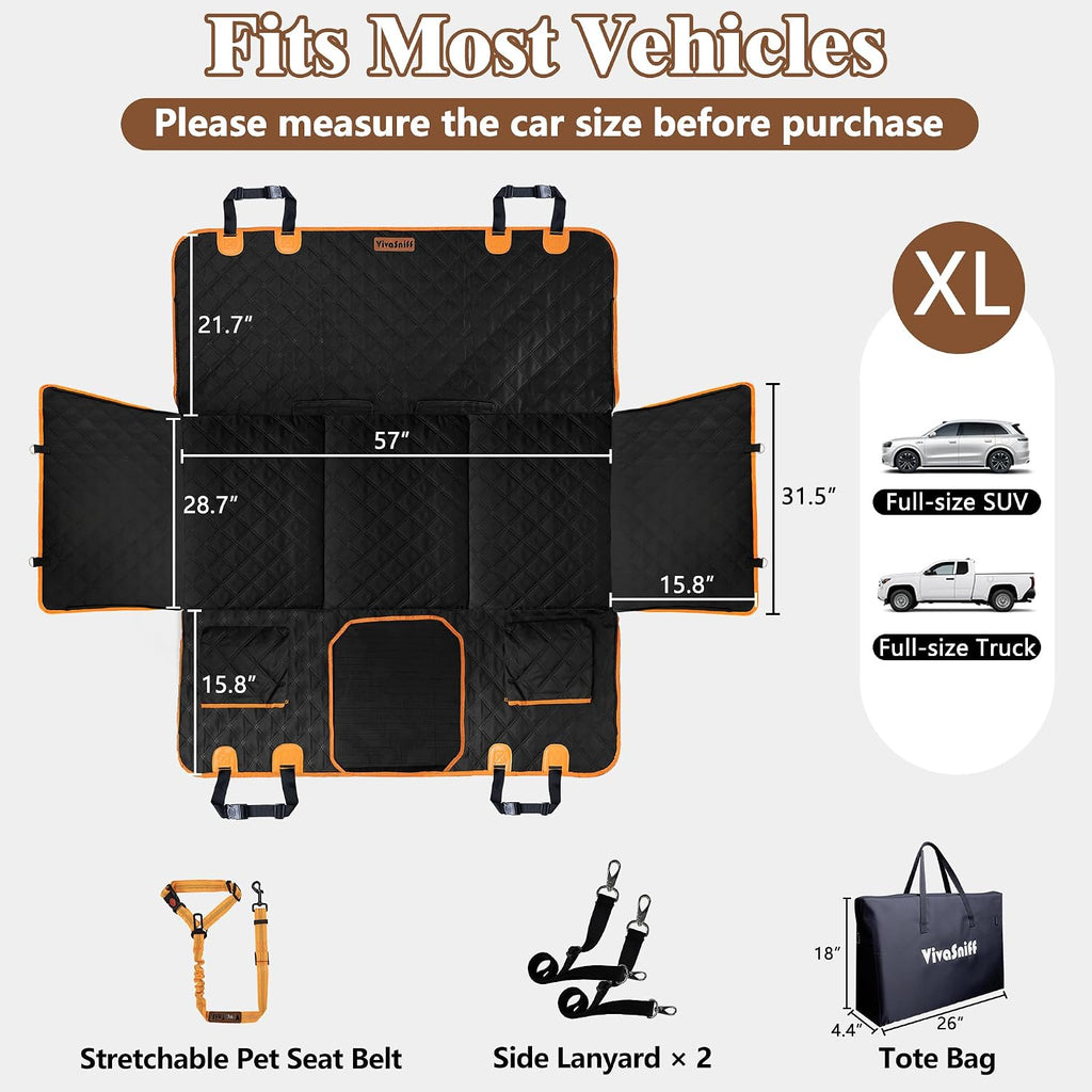 Hard Bottom Waterproof Dog Seat Cover Hammock for Full Size Truck | 900D Oxford bite-proof & waterproof. 35D sponge pad protects dog joints. Extra-wide hard bottom supports 600lbs. Mesh window