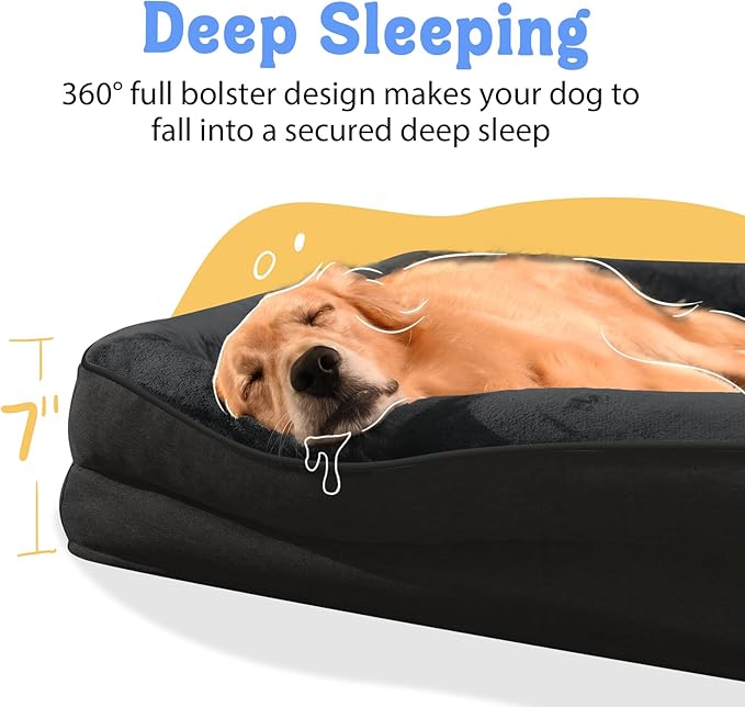 Washable Orthopedic Large Dog Bed - XL Memory Foam Pet Couch Sofa with Removable Cover Waterproof Bolster for Large Size Dogs
