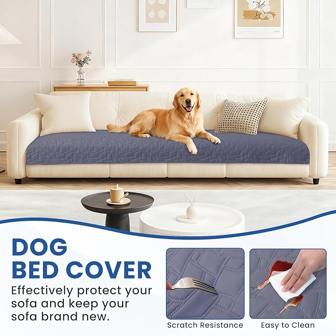 Waterproof Dog Bed Cover Pet Blanket, Soft Couch Cover for Dogs Washable, Non-Slip Dog Blanket Protect Furniture Couch Sofa Car for Puppy Large Dogs Cat (82x102 Inch, Grey Blue)