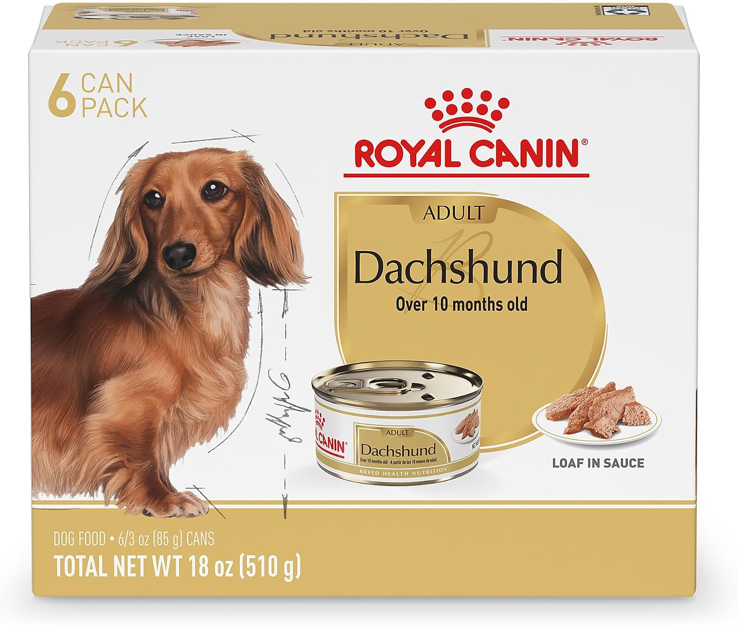 Royal Canin Dachshund Adult Wet Dog Food, 3 oz, 6-Pack | Muscle Support with L-Carnitine, Muscle Tone Support, For Adult Dachshunds 10+ Months, Loaf in Sauce