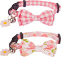 Pink Girl Cat Collar Breakaway, Plaid Floral Kitten Collar, XS | Detachable Bow Tie, Cute Floral Charm, Safe Breakaway Buckle, Adjustable, Pink Plaid & Plaid Print, for Girl Kittes