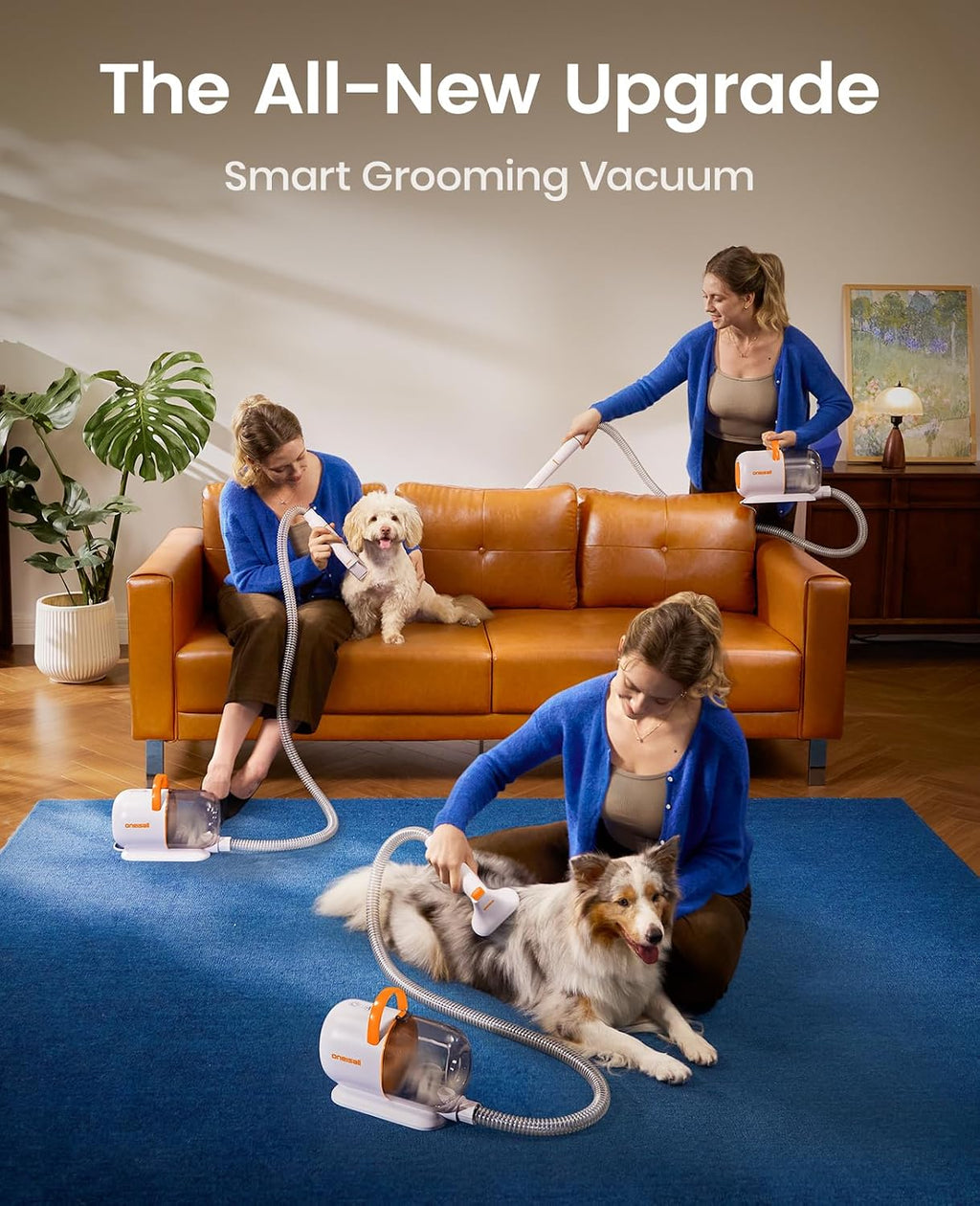oneisall Dog Grooming Vacuum - 15000Pa Suction, Captures 99% Pet Hair to Reduce Shedding, Dog Grooming Clippers & Quiet Brush (≤59dB) with 4 Accessories, 2L Dust Canister for Home Cleaning（Orange） | 15000Pa Suction Power, Dog Grooming Kit, Low