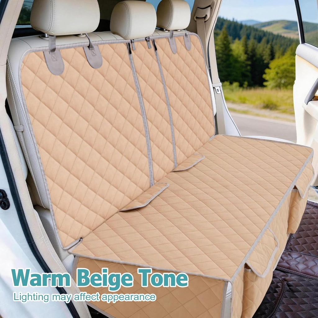 Bark Lover Dog Car Seat Cover for Back Seat,Armrest Compatible, Waterproof Backseat Protector, Nonslip Rear Seat Cover for Dogs & Kids, Universal Size Fits Cars Trucks SUVs (Beige)