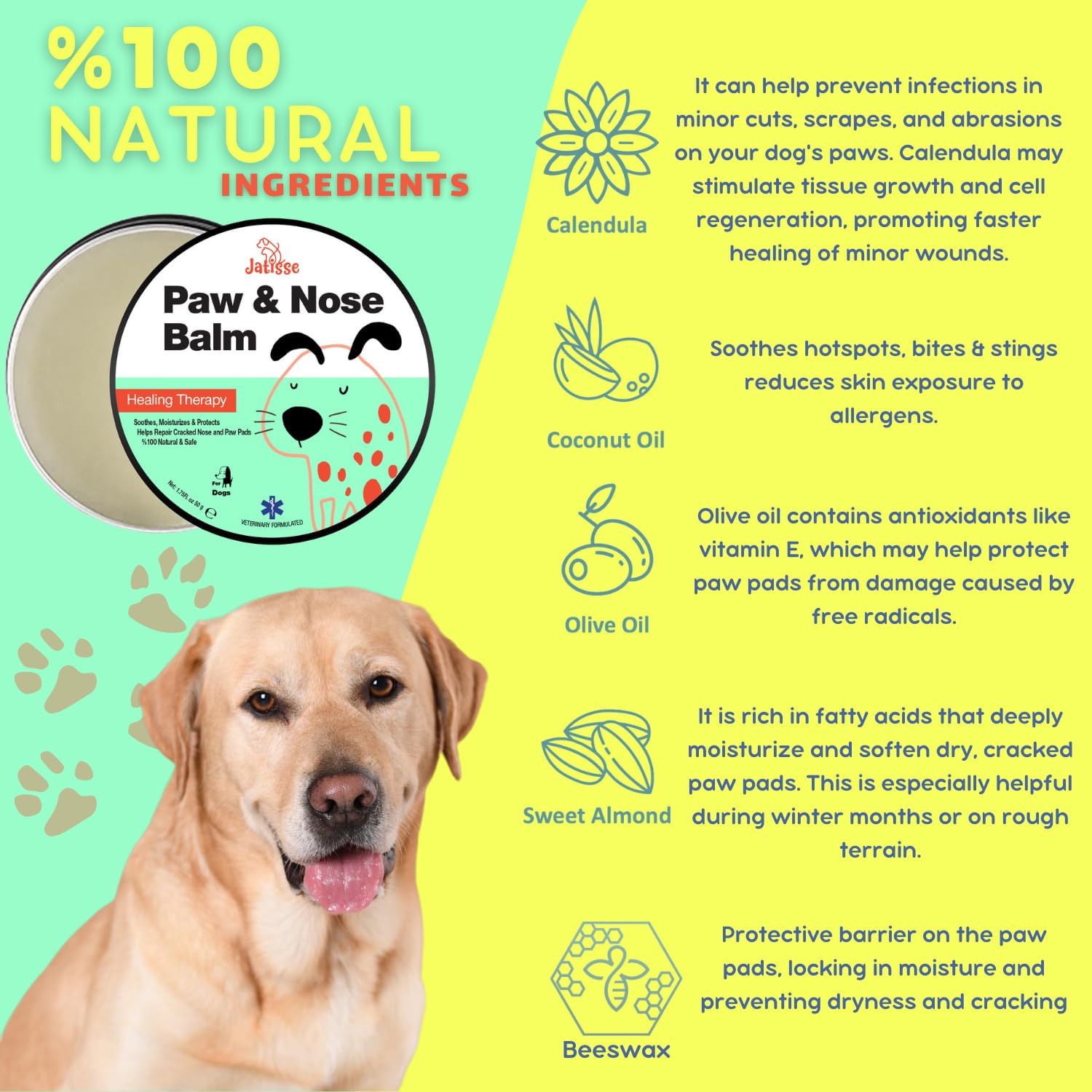 Dog Paw Pad Balm | Paw & Nose Care for Dogs | All-Natural Ingredients with Vitamin E | Heals, Repairs & Restores Paws, Nose, Elbows and Wrinkles (0.88 oz / 25 gr)