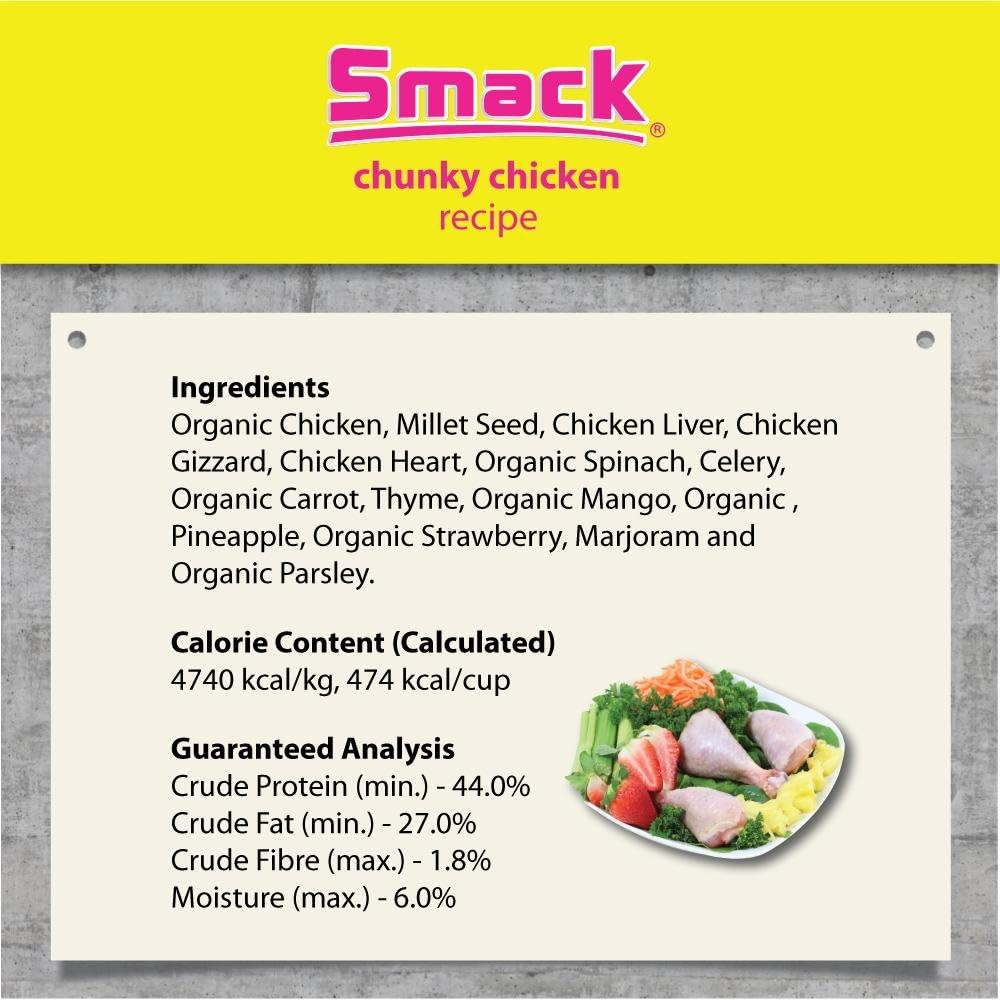 Smack Pet Food Organic Raw Dehydrated Dog Food Grain-Free, Gluten-Free, Raw Food for Dogs (Chunky Chicken, 8.8 Ounce)