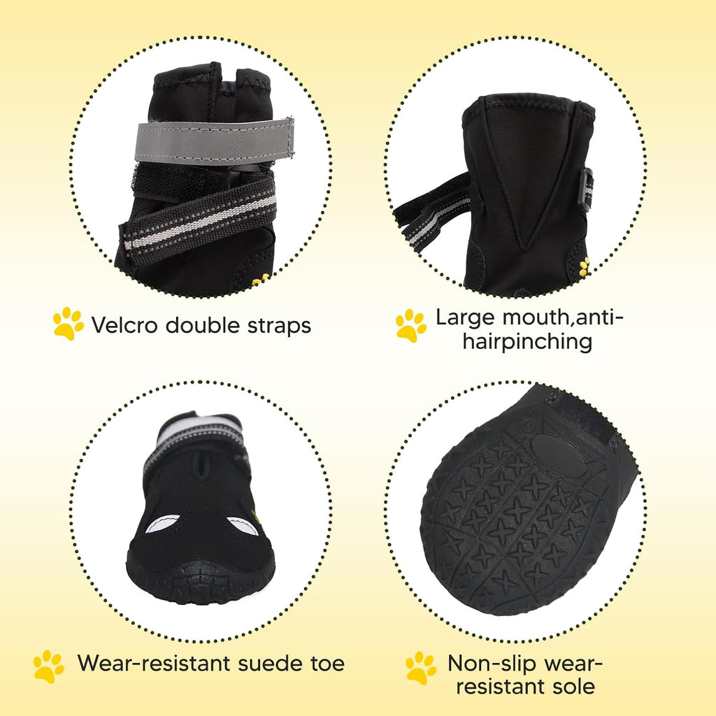 Dog Shoes, Dog Shoes for Large Dogs, Anti Slip Dog Boots & Paw Protectors for Winter Snowy and Summer Hot Pavement, 4 Pack Dog Booties Waterproof for Large Size Dogs (Black, (Size 8))