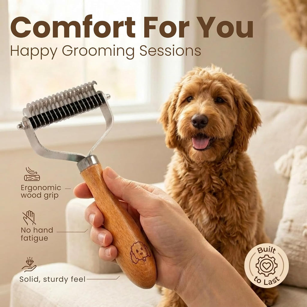 Dematting Comb for Dogs, Undercoat Rake Grooming Tool For Matted Pet Hair | Best Dematting Brush For Doodles & Poodles, Detangling De Matted Hair, Tool For Removing Shedding Fur, Cat Deshedder Brushes