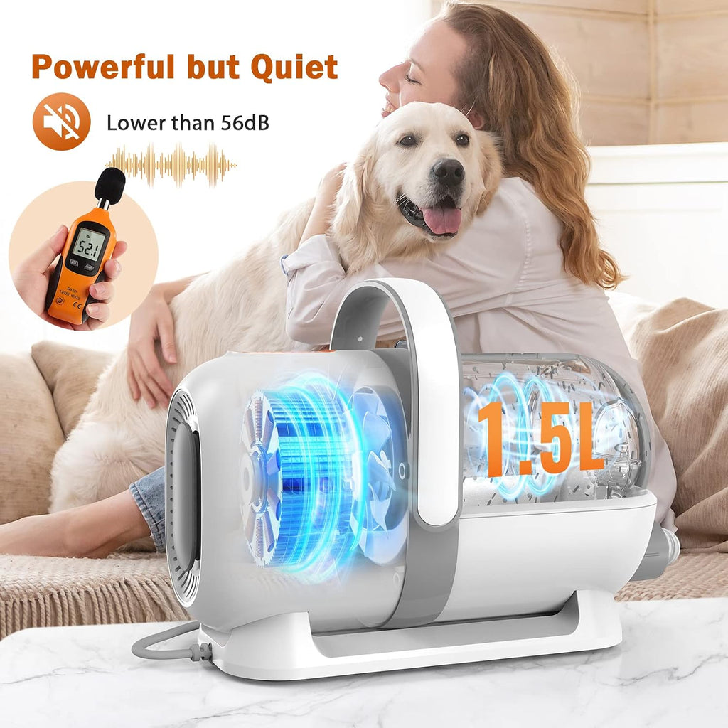 Afloia Dog Grooming Vacuum Kit, 1.5L Tank, White | Contains floating fur during coat care, helping sofas, floors and clothes stay cleaner between deep cleans.