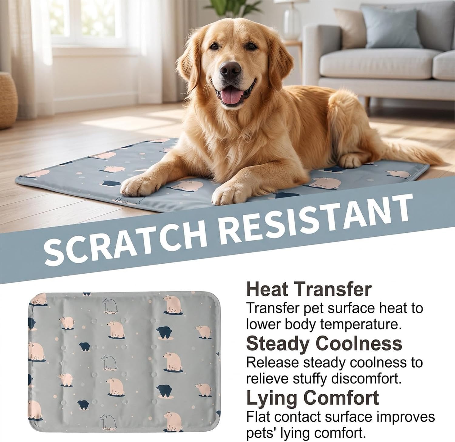 Dog Cooling Mat - Gel Ice Pad, Scratch Resistant, No Power, Kennel Crate | Self-Cooling Gel Technology, Foldable Lightweight, Instant Cool Spot, for Dogs Cats Indoor Outdoor, Kennel Crate Cage Floor