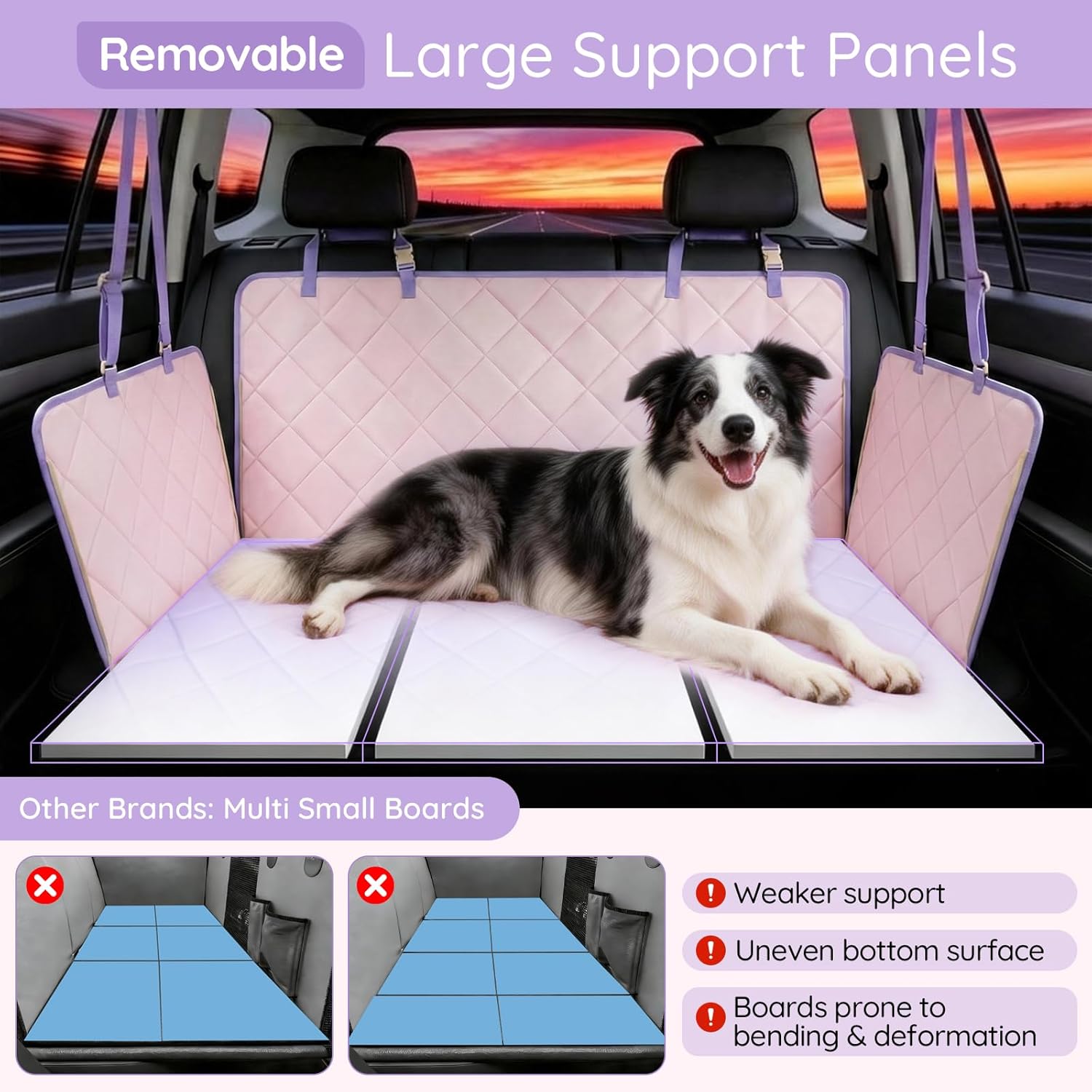 Back Seat Extender for Dogs Hard Bottom, Dog Car Seat Cover for Back Seat Holds 420lbs, Sturdy Backseat Dog Platform for Large Breed Dogs, 600D Oxford & Waterproof Pet Hammock for Cars, SUVs & Trucks