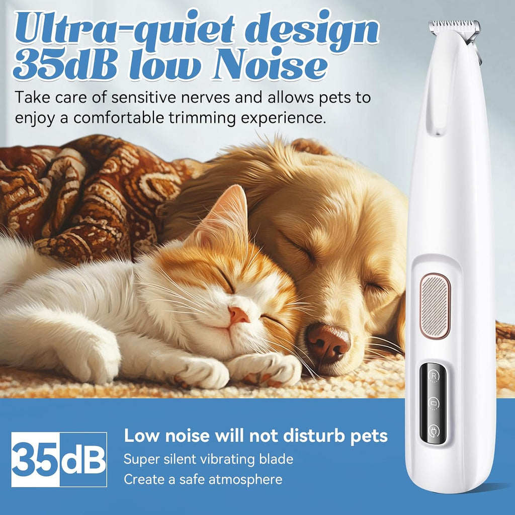 Pets Paw Trimmer Low Noise, Electric Clippers for Dog & Cat & Rabbit | Dog Paw Trimmer with LED Light, Grooming Shaver for Pet Feet Eyes Face Ears Rump Hair, USB Rechargeable, Waterproof, Quiet