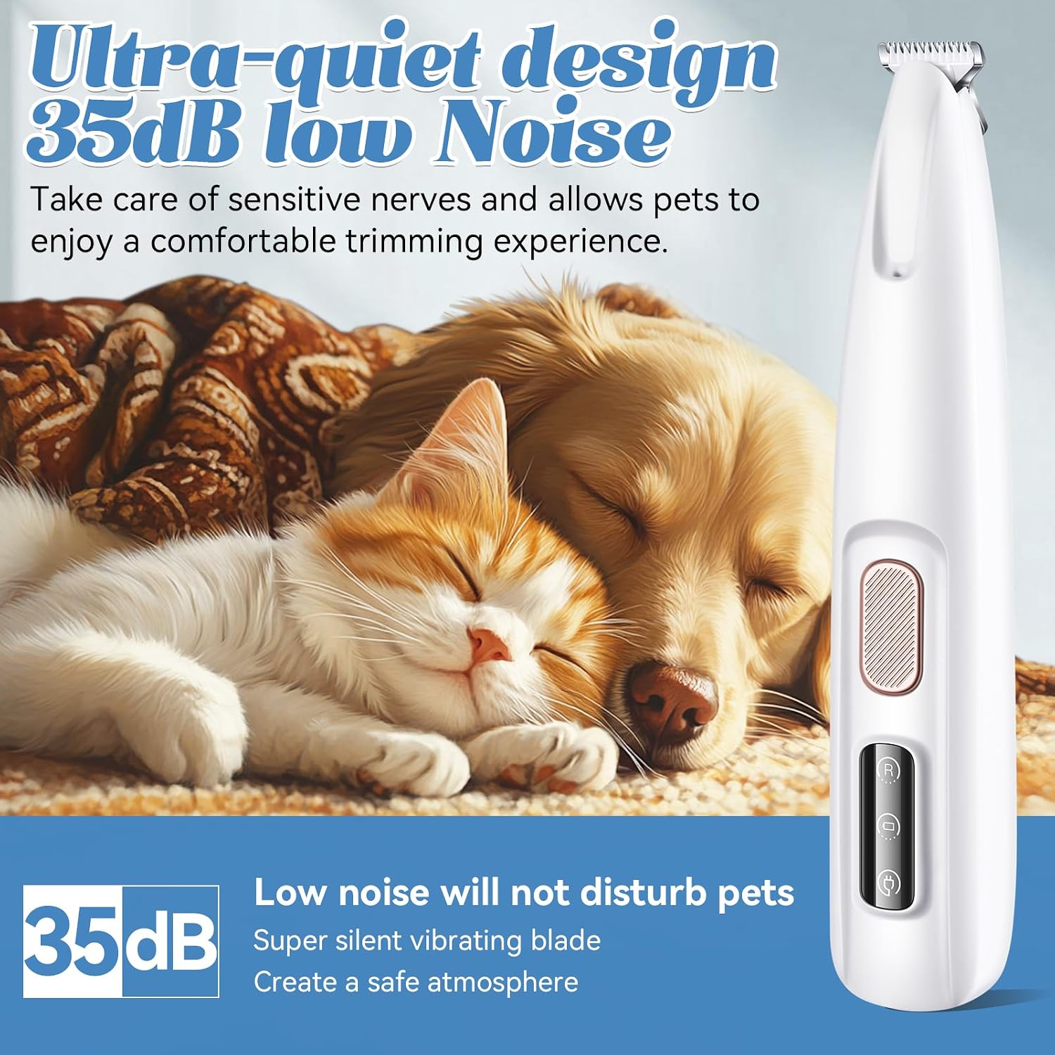 Pets Paw Trimmer Low Noise, Electric Clippers for Dog & Cat & Rabbit | Dog Paw Trimmer with LED Light, Grooming Shaver for Pet Feet Eyes Face Ears Rump Hair, USB Rechargeable, Waterproof, Quiet