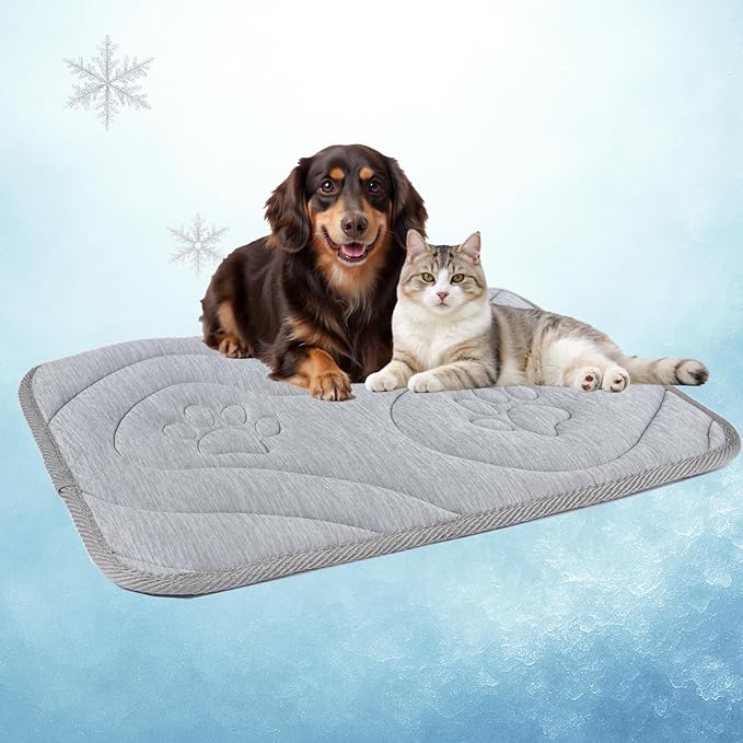 Dog Cooling Mat, Reversible Cool & Warm Pet Orthopedic Pad, Thick Mat for Summer & Winter, Machine Washable, Portable for Crate, Kennel, Bed, Floor, Sofa, Car (Cool Grey, Small: 24" x 18")