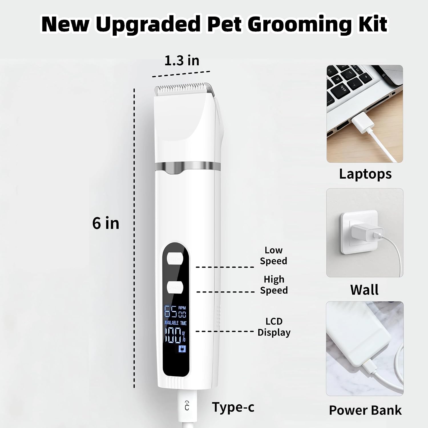 Dog Grooming Kit Hair Clipper with LCD Display - Low Noise Pet Hair Trimmer, Dog Nail Grinder Clippers for Grooming, Rechargeable Cordless Waterproof Paw Trimmer for Cats