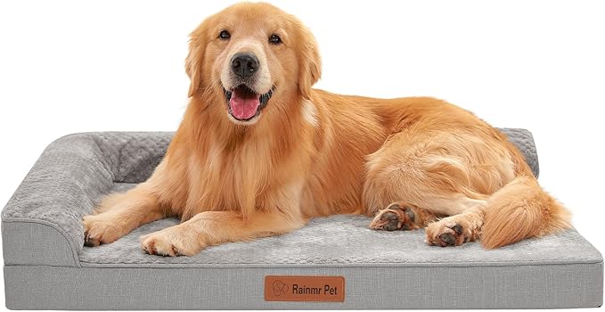 Orthopedic Dog Beds for Large Dogs, Memory Foam Dog Beds Large Sized Dogs, Washable Removable Cover, Nonskid Bottom, Waterproof, for Indoor, Outdoor, Crate ＆ Car Use, 44x32x6 Inches, Light Grey